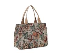 Generico Borsa tote da donna portatile con stampa floreale, compatibile borsa jacquard di grande capacità cerniera for pranzo in tela ispessita(C)