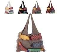 Generico Borsa Tote Maglia con Design Pesci - Borsa a Spalla Casual Invernale, Borsa Shopping Originale per Donne (D)