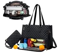 Generico Borsa Tote Pranzo - 32cm Scomparto Termico Isolato | Borsa Trapuntata Grande Capacità Per Laptop Con Portafoglio | Tote Termica Apertura Ampia Antiperdita | Università Lavoro Viaggio