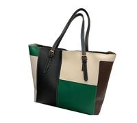 Generico Borsa tote PU Abbinamento del colore verde con tasca interna, grande capacità, impermeabile, moderna, per lavoro, scuola, shopping, tempo libero, per donne