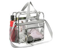 Genérico Borsa Tote trasparente piccola, borsa Tote trasparente da stadio, con manico | da stadio con cerniera e tasche per shopping, viaggi, festival, grigio, Vedi la descrizione, Vedere la