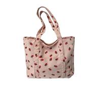 Generico Borsa Velluto Borsa a mano in velluto a coste con fragole, borsa da spiaggia, versatile, grande capacità, semplice, donna, for pendolari(Pink)