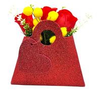 Generico Borsetta Glitterata Rossa con Rose e Mimose, Decorazione Festa della Donna, Fatta a Mano con Cuore Rosso