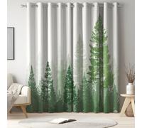 Generico Botanico tende cameretta Verde, tende oscuranti, tende termiche, tende con occhielli, Foresta Pini Nebbia Mattino Silhouette, privacy, L 140 x A 260 cm, isolamento termico, riduzione luce