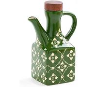 Generico Bottiglia Di Olio In Ceramica - Oliera Da 8,5 Oz Con Tappo E Manico In Legno - Bottiglia Decorativa Da Cucina Per Olio D'oliva, Aceto E Oli Da Cucina - Design Compatto E Anti-Goccia(Green)
