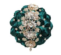 Generico Bouquet Da Sposa Di Lusso Con Fiori Artificiali Fatti A Mano E Dettagli In Cristallo Di Seta, Elegante Bouquet Da Sposa Rotondo Da Lancio For La Sposa E Le Damigelle D'onore(Green)