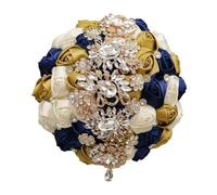 Generico Bouquet Da Sposa Di Lusso Con Fiori Artificiali Fatti A Mano E Dettagli In Cristallo Di Seta, Elegante Bouquet Da Sposa Rotondo Da Lancio For La Sposa E Le Damigelle D'onore(Gold)