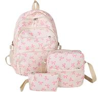 Generico Bow Backpack 3Pcs For Girls,Cute Kawaii Backpacks Set Large Capacity, Aesthetic Daypack Bow Rucksack, School Bag Kids Bookbag Teen Backpack Set Daypack (Pink)