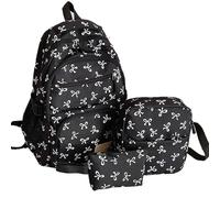 Generico Bow Backpack 3Pcs For Girls,Cute Kawaii Backpacks Set Large Capacity, Aesthetic Daypack Bow Rucksack, School Bag Kids Bookbag Teen Backpack Set Daypack (Black)