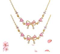 Generico Bow Bracelets Bow Zircon Bracelet, Adjustable Bow Beaded Chain Bracelets, Friendship Bracelets with White Pink Zircon, Women Trendy Bracelet Gift for Her (2Pcs-C)