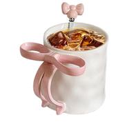 Generico Bow Mug Pink, 9.2cm/3.62 inches Ribbon Bow Handle Mug With Coffee Spoon Ceramic Cup | Charming RibbonMug, Cute Coffee Cup For Friends, Family, Colleagues, Holiday