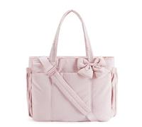 Generico Bow Tote Bag for Women - Quilted Lightweight Handbag, Stylish Bow Accent for Shopping, Travel & Daily Use (Light Pink)