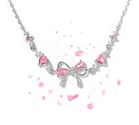 Generico Bow Zircon Bracelet - Friendship is Like a Bow, Adjustable Ribbon Bows Beaded Chain Bracelets, Women Trendy Bracelet Gift for Her, Friendship Bracelets with White Pink Zircon (Silver)