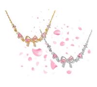 Generico Bow Zircon Bracelet - Friendship is Like a Bow, Adjustable Ribbon Bows Beaded Chain Bracelets, Women Trendy Bracelet Gift for Her, Friendship Bracelets with White Pink Zircon (2pcs-c)