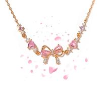 Generico Bow Zircon Bracelet - Friendship is Like a Bow, Adjustable Ribbon Bows Beaded Chain Bracelets, Women Trendy Bracelet Gift for Her, Friendship Bracelets with White Pink Zircon (Rose)