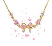 Generico Bow Zircon Bracelet - Friendship is Like a Bow, Adjustable Ribbon Bows Beaded Chain Bracelets, Women Trendy Bracelet Gift for Her, Friendship Bracelets with White Pink Zircon (Gold)