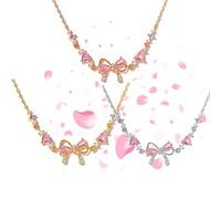 Generico Bow Zircon Bracelet - Friendship is Like a Bow, Adjustable Ribbon Bows Beaded Chain Bracelets, Women Trendy Bracelet Gift for Her, Friendship Bracelets with White Pink Zircon (3pcs)