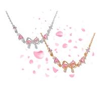 Generico Bow Zircon Bracelet - Friendship is Like a Bow, Adjustable Ribbon Bows Beaded Chain Bracelets, Women Trendy Bracelet Gift for Her, Friendship Bracelets with White Pink Zircon (2pcs-a)