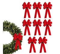 Generico Bowknots Natalizio - 8 Pezzi Ornamenti per Vacanze, Grandi Toppers 'Albero a Filo in Velluto Rosso con Bordo Dorato, | Accenti Decorativi Festivi per Ghirlanda, Finestra, Portico, Patio da