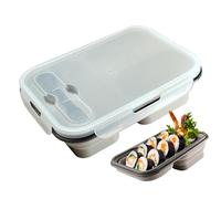 Generico Box - 9,6 Pollici Lunch Box Pieghevole | Contenitori In Silicone Per La Preparazione Dei Pasti A 3 Scomparti | Scatole Per Il Pranzo Lavabili In Silicone Benthos Per Bambini E Adulti, Adat