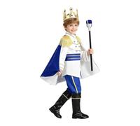 Generico Boys Costume Set - Polyester 7 Piece King Outfit | Crown | Cape Pants Boot Covers Belt | Medieval Royal Pretend Play Uniform For Halloween Birthday Party Dress Up