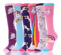 Generico Boys Girls Knee High Socks 6 Pairs Long Boot Socks with Cute Animal Patterns, Funny and Crazy 3-12 Years Old