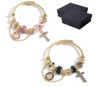 Generico Bracciale a catena serpente multielemento Aurora in oro e argento, braccialetto con ciondolo staccabile della Vergine Maria con accenti di cristallo rosa, catena staccabile bicolore (#CD)