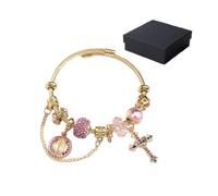 Generico Bracciale a catena serpente multielemento Aurora in oro e argento, braccialetto con ciondolo staccabile della Vergine Maria con accenti di cristallo rosa, catena staccabile bicolore