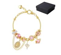 Generico Bracciale a catena serpente multielemento Aurora in oro e argento, braccialetto con ciondolo staccabile della Vergine Maria con accenti di cristallo rosa, catena staccabile bicolore (#A)