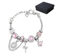 Generico Bracciale a catena serpente multielemento Aurora in oro e argento, braccialetto con ciondolo staccabile della Vergine Maria con accenti di cristallo rosa, catena staccabile bicolore (#B)
