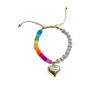 Generico Bracciale con ciondolo a cuore Herlook per donna Boho Summer Beach Rainbow Heishi Pulseras