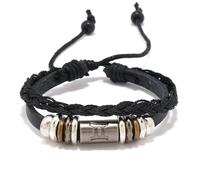 Generico Bracciale Cuoio Uomo,Bracciale Da Uomo E Donna Con Cordino In Pelle Intrecciato Raffigurante Dodici Costellazioni E Perline In Metallo Incise, Cinturino Regolabile Con Nodo Scorrevole.