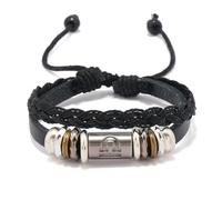 Generico Bracciale Cuoio Uomo,Bracciale Da Uomo E Donna Con Cordino In Pelle Intrecciato Raffigurante Dodici Costellazioni E Perline In Metallo Incise, Cinturino Regolabile Con Nodo Scorrevole.