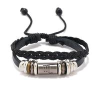 Generico Bracciale Cuoio Uomo,Bracciale Da Uomo E Donna Con Cordino In Pelle Intrecciato Raffigurante Dodici Costellazioni E Perline In Metallo Incise, Cinturino Regolabile Con Nodo Scorrevole.