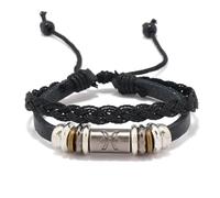 Generico Bracciale Cuoio Uomo,Bracciale Da Uomo E Donna Con Cordino In Pelle Intrecciato Raffigurante Dodici Costellazioni E Perline In Metallo Incise, Cinturino Regolabile Con Nodo Scorrevole.