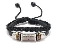 Generico Bracciale Cuoio Uomo,Bracciale Da Uomo E Donna Con Cordino In Pelle Intrecciato Raffigurante Dodici Costellazioni E Perline In Metallo Incise, Cinturino Regolabile Con Nodo Scorrevole.