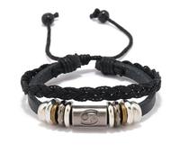 Generico Bracciale Cuoio Uomo,Bracciale Da Uomo E Donna Con Cordino In Pelle Intrecciato Raffigurante Dodici Costellazioni E Perline In Metallo Incise, Cinturino Regolabile Con Nodo Scorrevole.