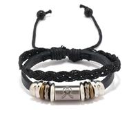 Generico Bracciale Cuoio Uomo,Bracciale Da Uomo E Donna Con Cordino In Pelle Intrecciato Raffigurante Dodici Costellazioni E Perline In Metallo Incise, Cinturino Regolabile Con Nodo Scorrevole.