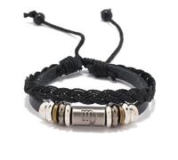 Generico Bracciale Cuoio Uomo,Bracciale Da Uomo E Donna Con Cordino In Pelle Intrecciato Raffigurante Dodici Costellazioni E Perline In Metallo Incise, Cinturino Regolabile Con Nodo Scorrevole.