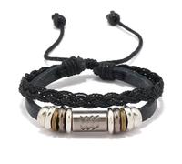 Generico Bracciale Cuoio Uomo,Bracciale Da Uomo E Donna Con Cordino In Pelle Intrecciato Raffigurante Dodici Costellazioni E Perline In Metallo Incise, Cinturino Regolabile Con Nodo Scorrevole.