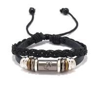 Generico Bracciale Cuoio Uomo,Bracciale Da Uomo E Donna Con Cordino In Pelle Intrecciato Raffigurante Dodici Costellazioni E Perline In Metallo Incise, Cinturino Regolabile Con Nodo Scorrevole.