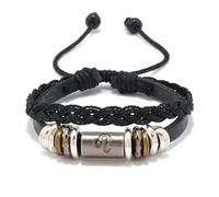 Generico Bracciale Cuoio Uomo,Bracciale Da Uomo E Donna Con Cordino In Pelle Intrecciato Raffigurante Dodici Costellazioni E Perline In Metallo Incise, Cinturino Regolabile Con Nodo Scorrevole.