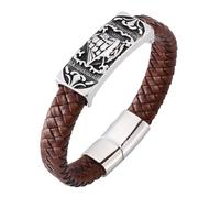 Generico Bracciale Cuoio Uomo, Bracciale Da Uomo In Vera Pelle Con Chiusura Magnetica, Stile Punk Rock, Fatto A Mano, Intrecciato, Con Ciondolo A Forma Di Scudo, Regalo Di Halloween Per Papà, Marit