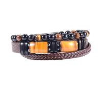 Generico Bracciale Cuoio Uomo, Bracciale In Pelle Con Pietra Occhio Di Tigre, Braccialetto Rigido Intrecciato Fatto A Mano, Chiusura Magnetica, Gioielli Da Uomo Con Pietre Preziose Marroni E Custodi