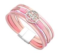 Generico Bracciale Cuoio Uomo, Braccialetto In Pelle Bohémien Per Donna Rosa, Gioielli Con Pietre Preziose Fatti A Mano, Gioielli Da Donna Con Albero Della Vita E Custodia, Regali Di Compleanno Per
