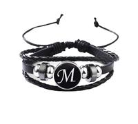 Generico Bracciale Cuoio Uomo, Braccialetto Intrecciato Creativo Multistrato Gotico Con 26 Lettere, Cinturino In Pelle Intrecciata, Polsino Punk Per Uomo E Donna, Gioielli Per Padre Con Scatola Rega