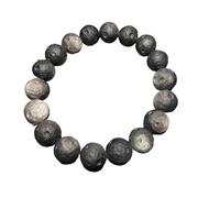 Generico Bracciale da 10 mm a 11,5, argento naturale, pietra preziosa di ossidiana, perline cristallo(10 to 11mm)
