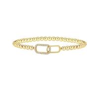 Generico Bracciale da donna con perline d'oro con link in zirconia cubica-Bracciale dorato regolabile per abbigliamento quotidiano e impilamento