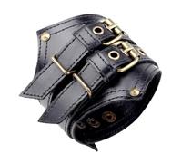 Generico Bracciale da uomo in pelle di vacchetta retrò rock Bracciale da uomo a due strati larghi amanti della pelle(Black)