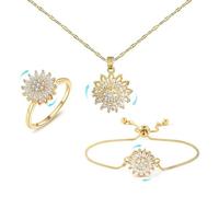 Generico Bracciale dell'umore Girasole, set di gioielli con girasole girevole da donna, braccialetti Fidget regolabili con fiori di strass, set di gioielli con braccialetti anti-ansia (Gold)